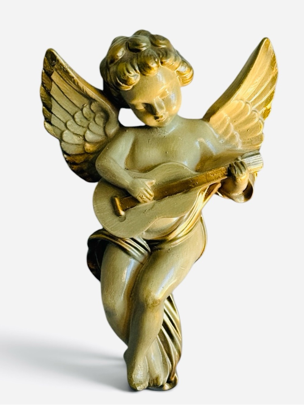 1960’s Gold and Cream Plaster Angel Cherub Wall Art Sculpture Plaque